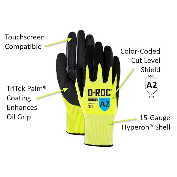 Guantes recubiertos de Magid, color amarillo de alta visibilidad, tamaño 8 - GPD2488
