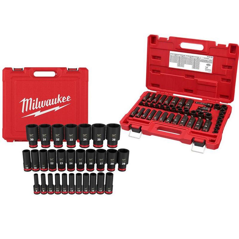 Juego de dados de impacto Milwaukee SHOCKWAVE de 1/2 pulg. y 3/8 pulg. de unidad métrica/SAE de 6 puntos (72 piezas) - 49-66-7015-49-66-7009