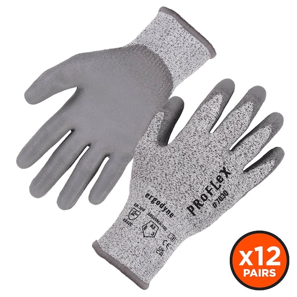 Proflex de Ergodyne ANSI A3 Guantes recubiertos de PU CR 12 Pares, Gris, Talla M - 7030-12PR
