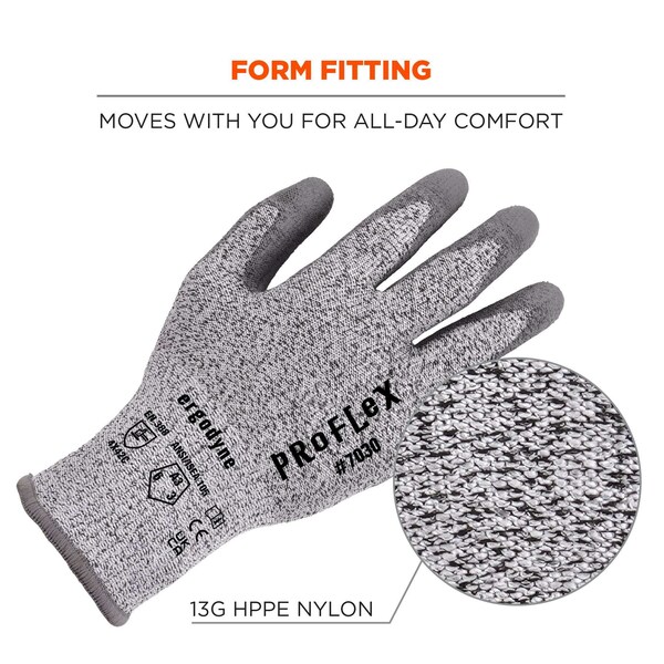 Proflex de Ergodyne ANSI A3 Guantes recubiertos de PU CR 12 Pares, Gris, Talla M - 7030-12PR
