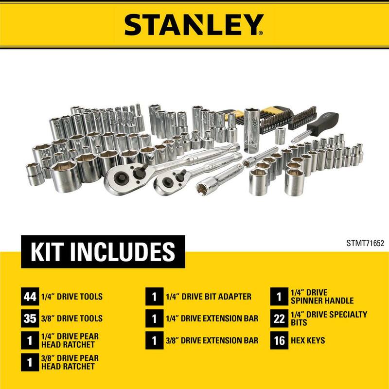Juego de dados Stanley de 3/8 in. y 1/4 in. con trinquetes (123 piezas) - STMT71652