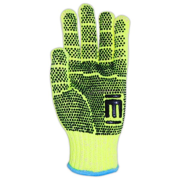 Guantes tejidos Magid CutMaster H93HVPR HiViz Hyperon V con puntos de PVC en ambos lados Nivel de corte A4, paquete de 12 - H93HVPR-8