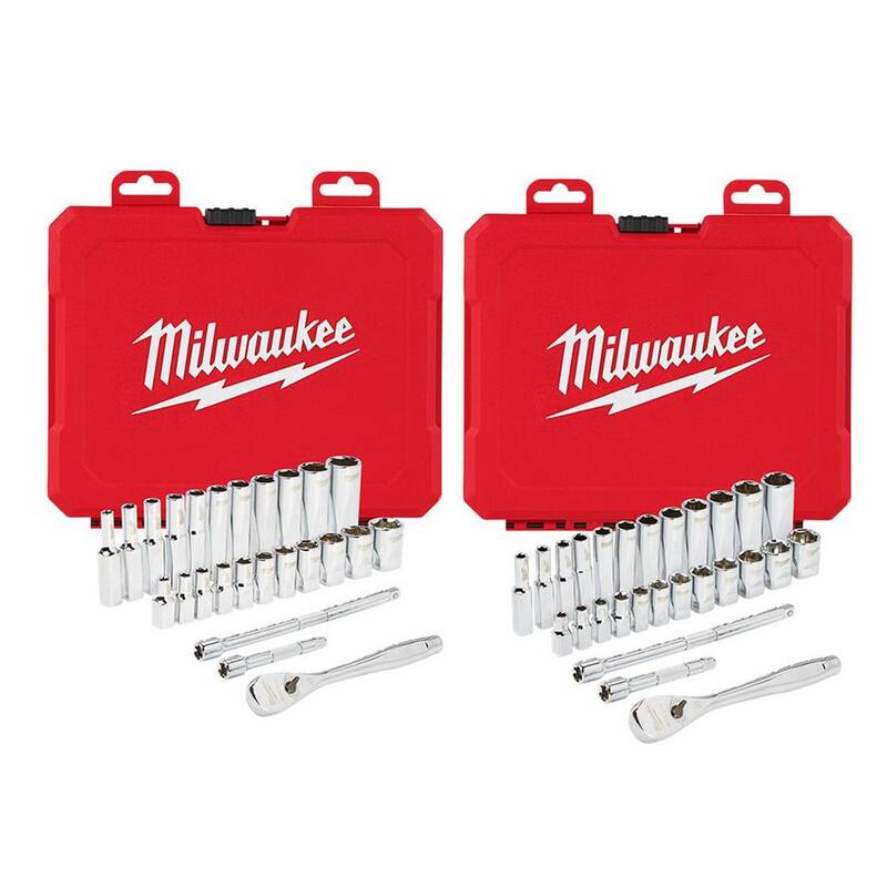 Juego de herramientas de mecánico con trinquete y dado en pulgadas y milímetros de 1/4 pulg. de Milwaukee (54 piezas) - 48-22-9404-48-22-9504