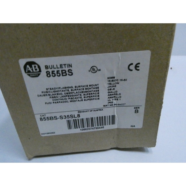 Allen Bradley LUZ PILOTO AMARILLA INTERMITENTE 16-30V-DC 855BS-S35SL8