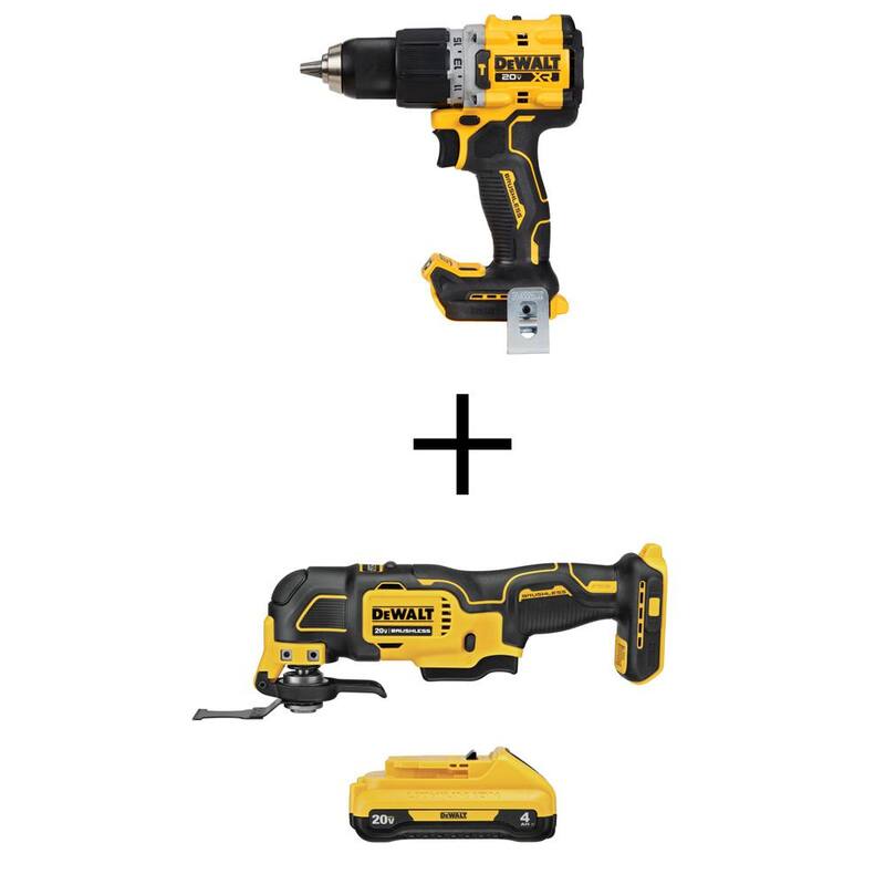 Rotomartillo compacto inalámbrico DEWALT 20V de 1/2 pulgada, herramienta múltiple oscilante ATOMIC 20V sin escobillas y batería de 4.0Ah 20V - DCD805BW354B240