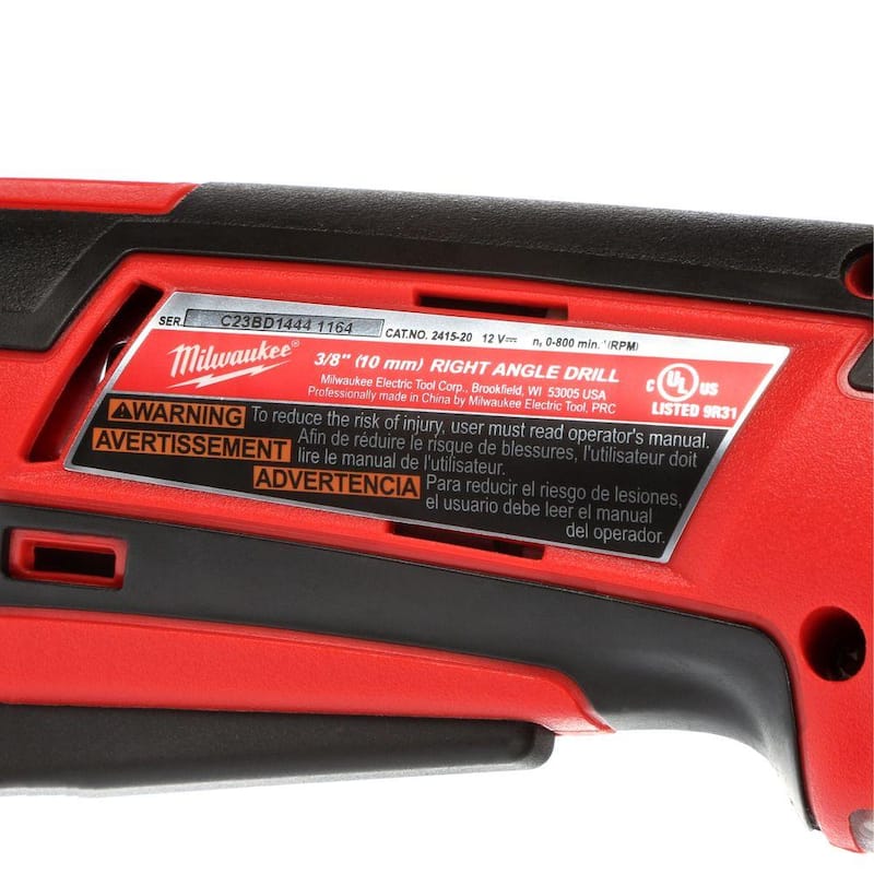 Milwaukee M12 Taladro Angular Recto Inalámbrico de 12V de Iones de Litio de 3/8 pulgadas (Herramienta Solamente) - 2415-20