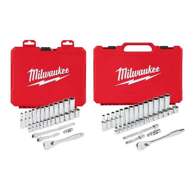 Juego de herramientas métricas de trinquete y dados de 1/4 y 3/8 pulgadas de Milwaukee (60 piezas) - 48-22-9504-48-22-9508