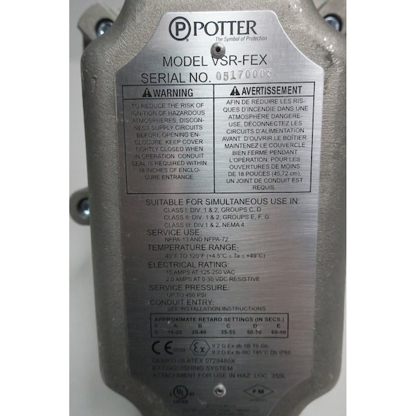 Interruptor de flujo de paleta de 6 pulgadas 125-250V-AC Potter - 29-FP-VSRFEX6 VSR-F-EX