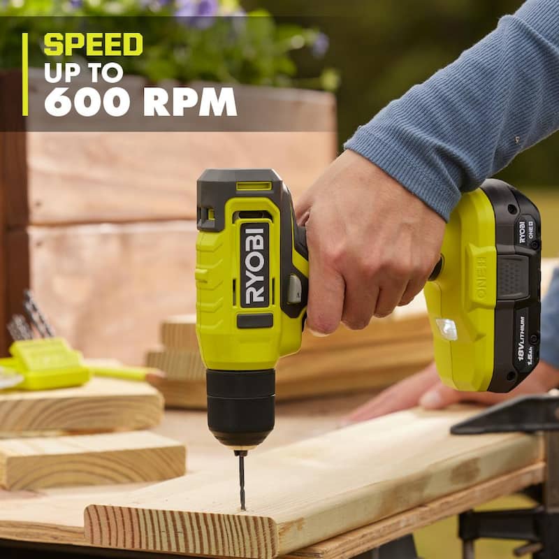 RYOBI ONE+ 18V Taladro/destornillador inalámbrico de 3/8 pulgadas con batería de 1.5 Ah y cargador - PCL201K1