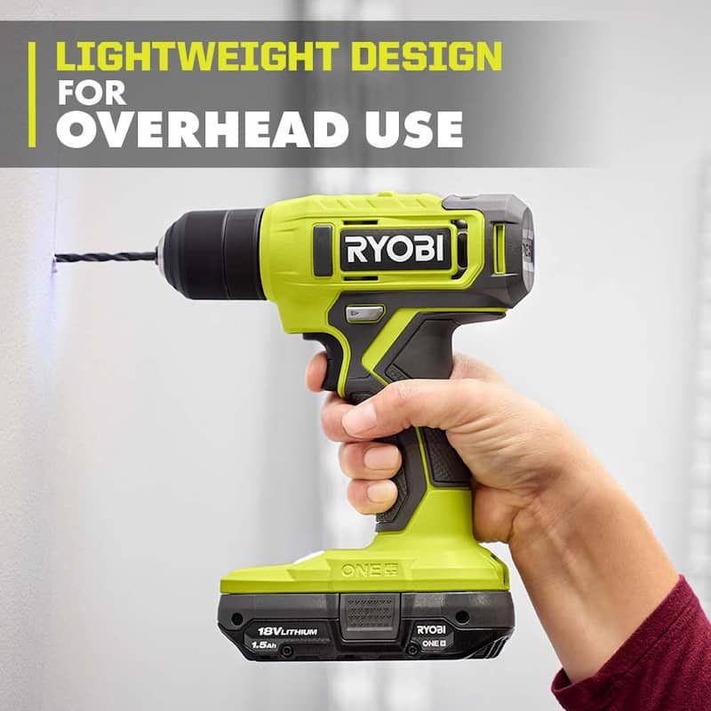 RYOBI ONE+ 18V Taladro/destornillador inalámbrico de 3/8 pulgadas con batería de 1.5 Ah y cargador - PCL201K1