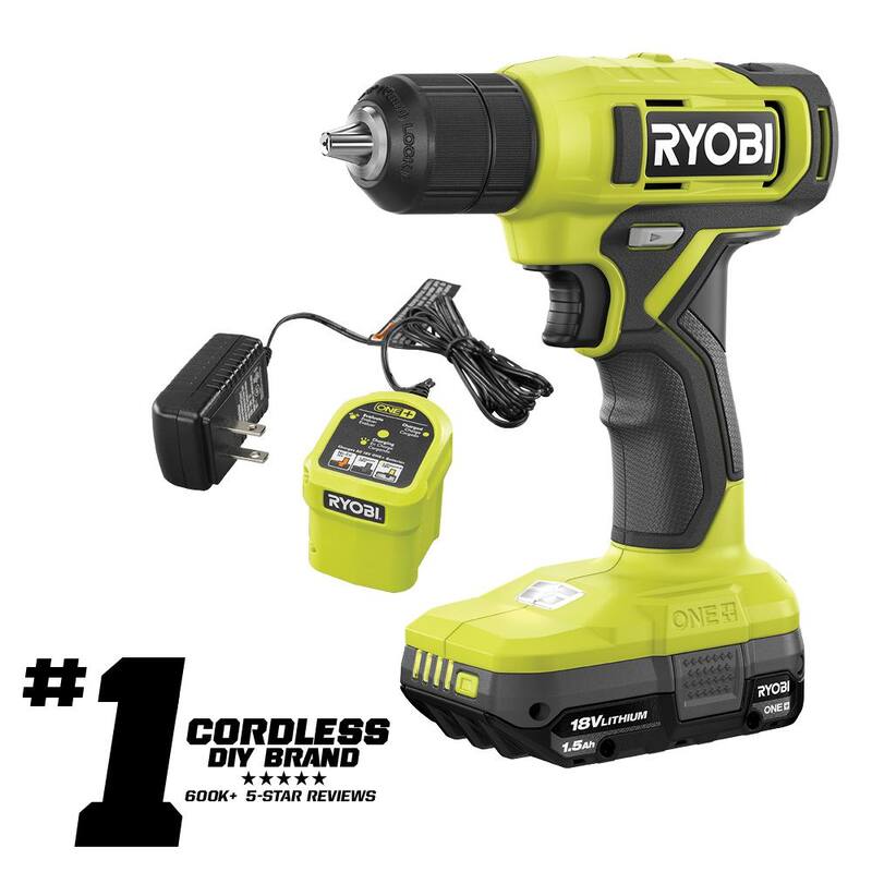 RYOBI ONE+ 18V Taladro/destornillador inalámbrico de 3/8 pulgadas con batería de 1.5 Ah y cargador - PCL201K1