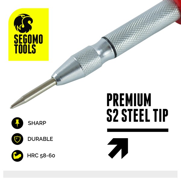 Segomo Tools 5" Precision Diamond Knurled S2 Steel Automatic Center Hole Punch - M01072C