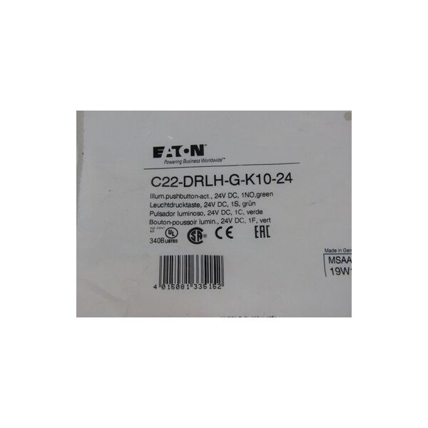 Botones pulsadores iluminados 24V 1NO EA - C22-DRLH-G-K10-24 de Eaton