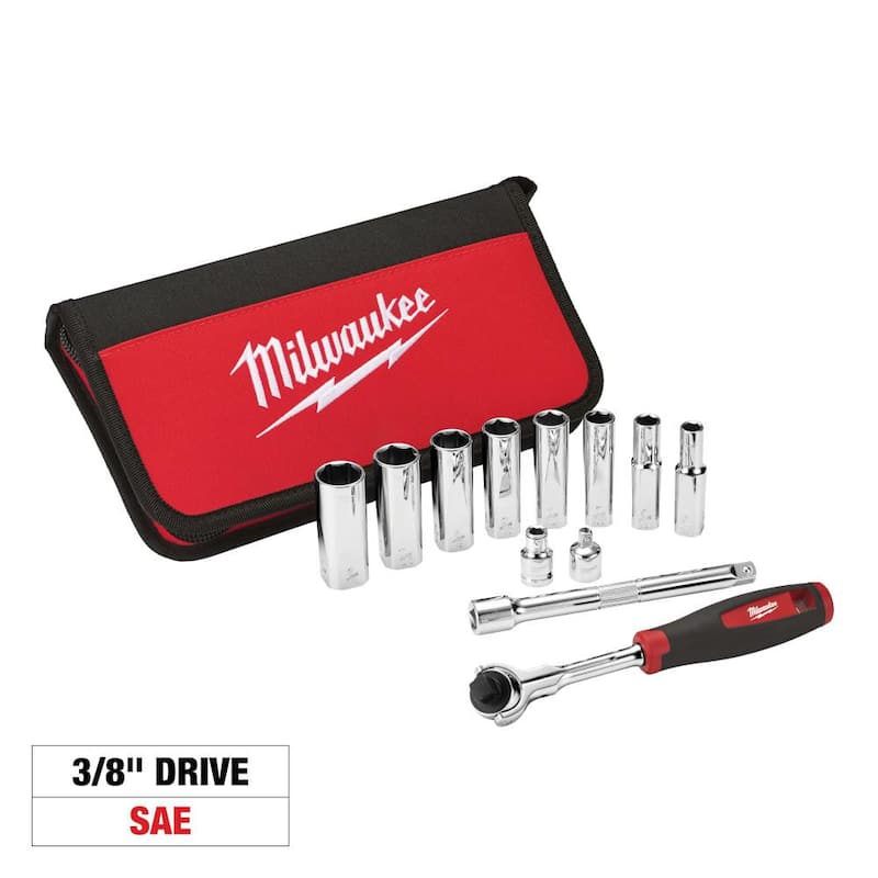 Juego de llaves de trinquete y dados de 3/8 pulgadas SAE de Milwaukee (12 piezas) - 48-22-9000