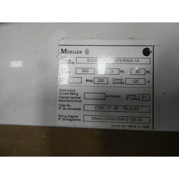 Interruptor de transferencia automático Moeller DIL M250 250A 3 fases 120V-AC