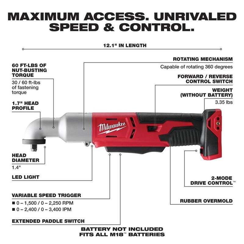 Llave de impacto angular derecha inalámbrica de 2 velocidades Milwaukee M18 de 18V de 3/8 pulgadas de iones de litio (Herramienta solo) - 2668-20