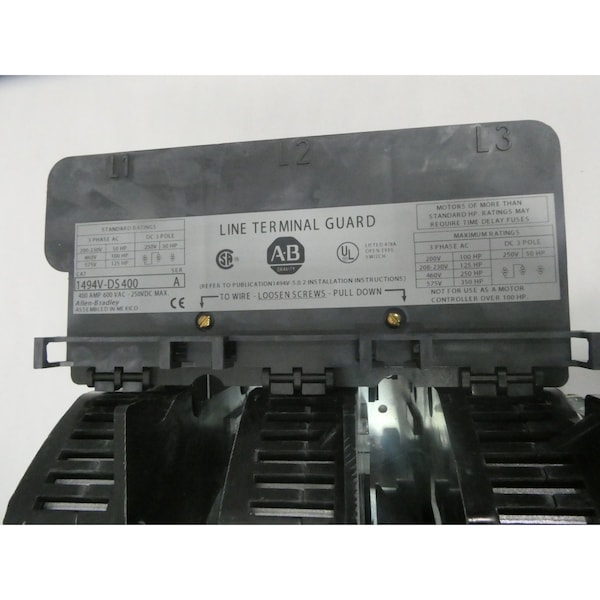 Interruptor de desconexión de fusible de 3P 400A AMP 600V-AC de Allen Bradley - 1494V-DH644-A