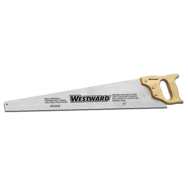 Westward Hand Saw, Tool Box, 15 in Blade, 9 TPI, Wood - 46A926