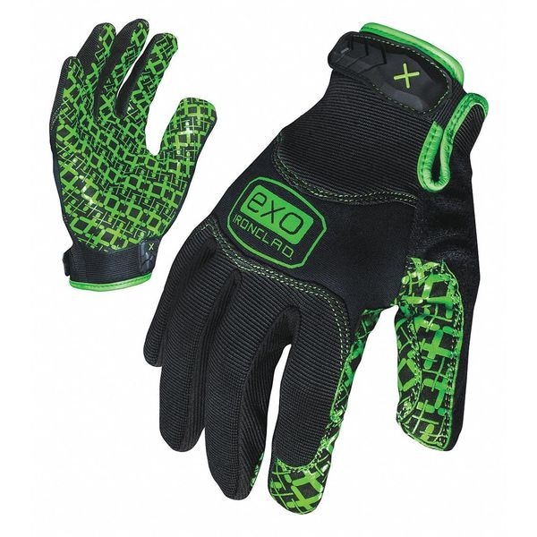 Guantes de Mecánico Ironclad Performance Wear EXO, Palma de Silicona Diamantada, Espalda de Poliéster, L, Negro/Verde - EXO2-MGG-04-L