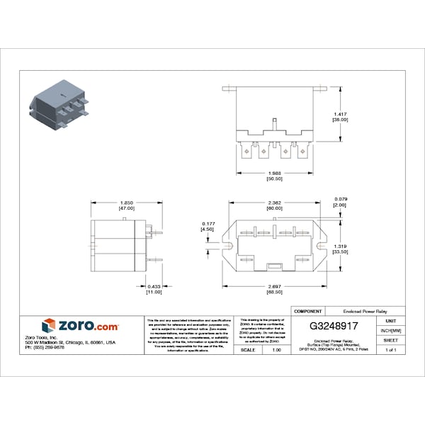 Relé de potencia cerrado Omron, montado en superficie (brida superior), DPST-NO, 200/240V CA, 6 pines, 2 polos - G7L-2A-TUBJ-CB-AC200/240