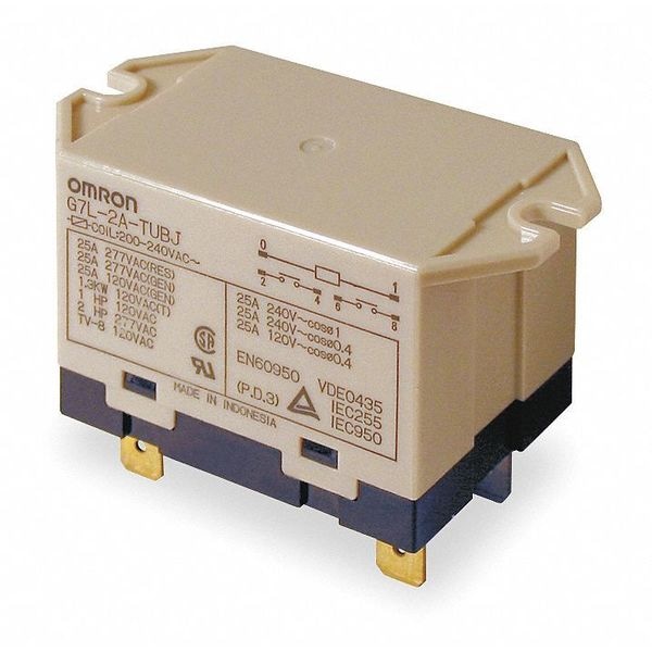 Relé de potencia cerrado Omron, montado en superficie (brida superior), DPST-NO, 200/240V CA, 6 pines, 2 polos - G7L-2A-TUBJ-CB-AC200/240