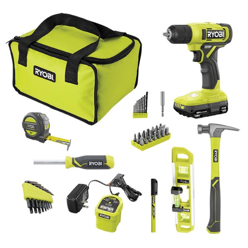 RYOBI ONE+ 18V Taladro inalámbrico de 3/8 pulgadas con kit de batería de 1.5 Ah, cargador y accesorios - PCL1113K1
