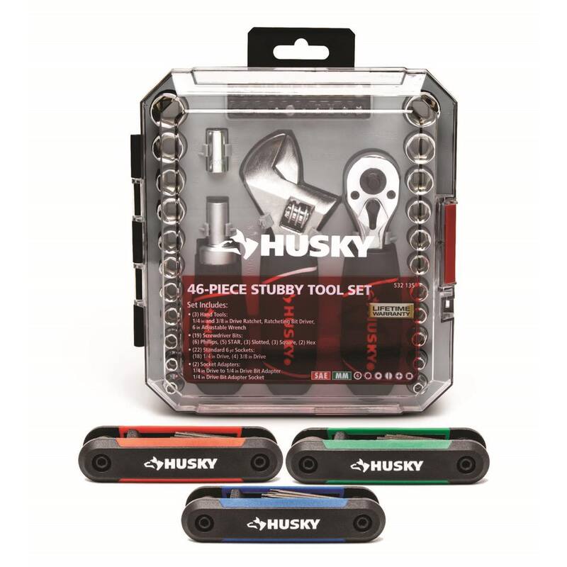 Juego de carraca y dados Husky de 1/4 y 3/8 pulgadas con llaves hexagonales plegables (71 piezas) - H46PCS3PCFHKCB.