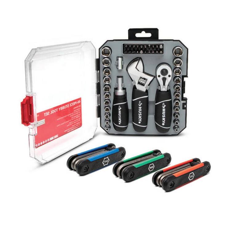 Juego de carraca y dados Husky de 1/4 y 3/8 pulgadas con llaves hexagonales plegables (71 piezas) - H46PCS3PCFHKCB.