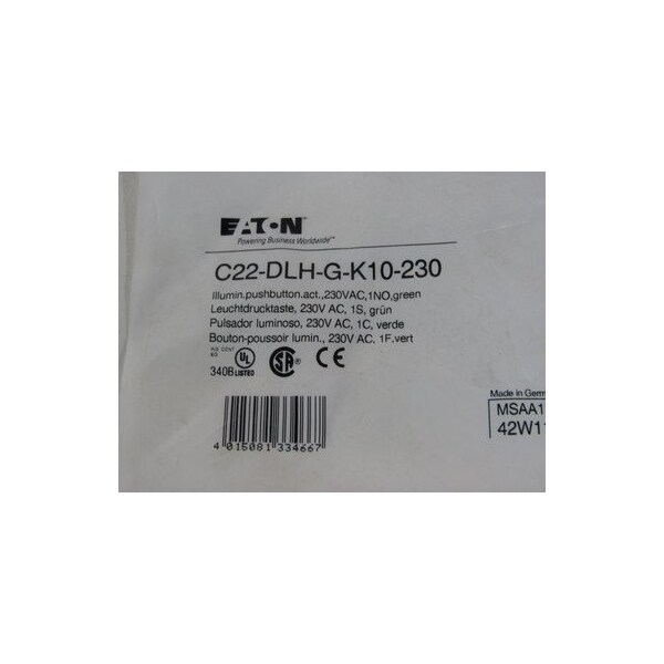 Botones pulsadores 230V 1NO EA Eaton - C22-DLH-G-K10-230