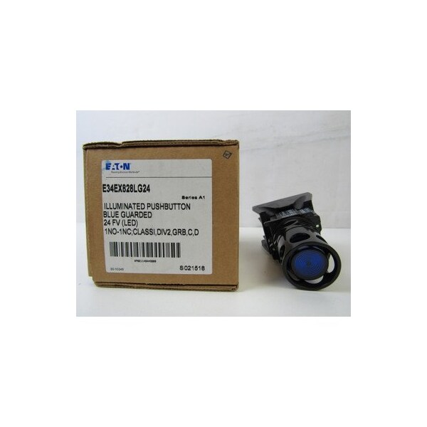 Botones pulsadores iluminados 24V 1NA 1NC Azul con protección - E34EX828LG24