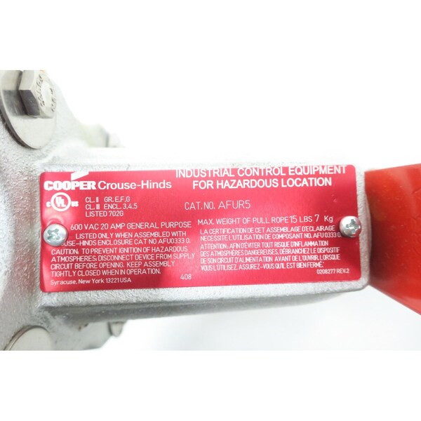 Interruptor de control de cinta transportadora 600V-AC Crouse Hinds - AFUL5 AFUR5 AFU0333 0