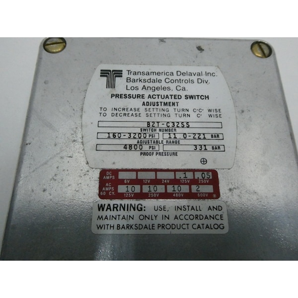 Interruptor de presión Transamerica Delaval 1/2IN 160-3200PSI 480/600V-AC 125/250V-DC - B2T-C32SS