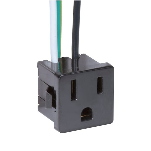Toma de corriente de comodidad de 3 cables 2 polos para montaje rápido Tamaño de apertura: 1 pulgada x 1 pulgada x 1 pulgada Clasificado: 15A-125V - 80/1142