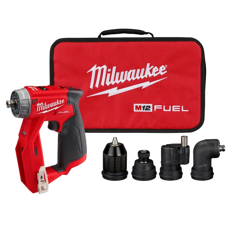 Milwaukee M12 FUEL 12V Li-Ion sin escobillas inalámbrico 4 en 1 Instalación 3/8 in. Taladro atornillador con 4 cabezales de herramienta (solo herramienta) - 2505-20