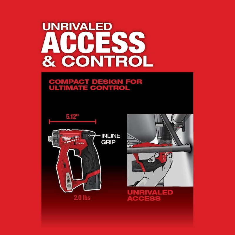Kit de taladro destornillador inalámbrico 4 en 1 Milwaukee M12 FUEL 12V de iones de litio sin escobillas 3/8 pulgadas con baterías (paquete de 2) - 2505-22-48-11-2411