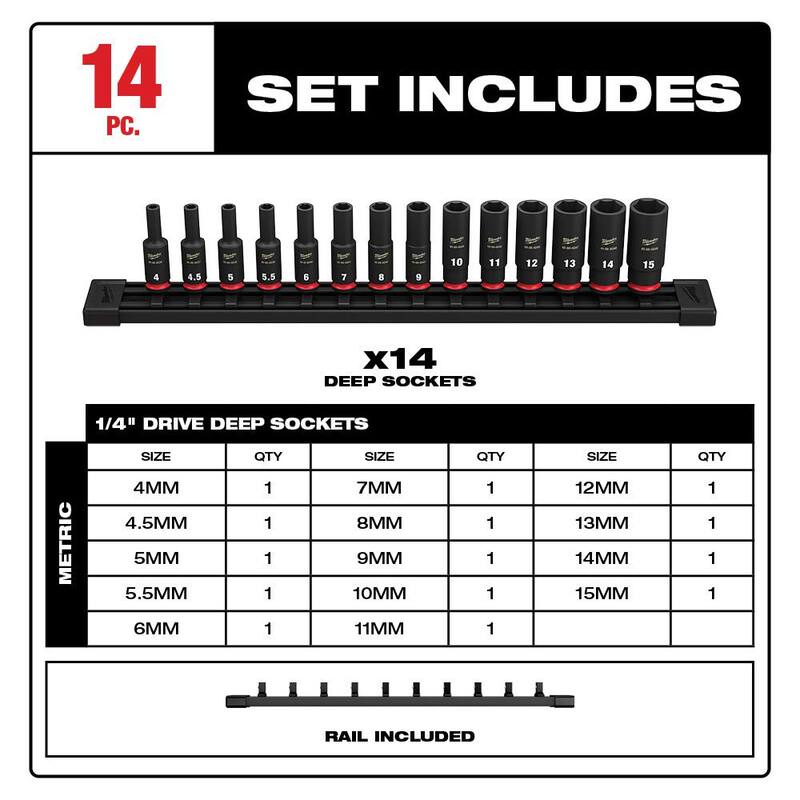 Juego de puntas de impacto profundo Milwaukee Shockwave de 1/2 y 1/4 de pulgada de accionamiento SAE/métrico (26 piezas) - 49-66-7011-49-66-7003