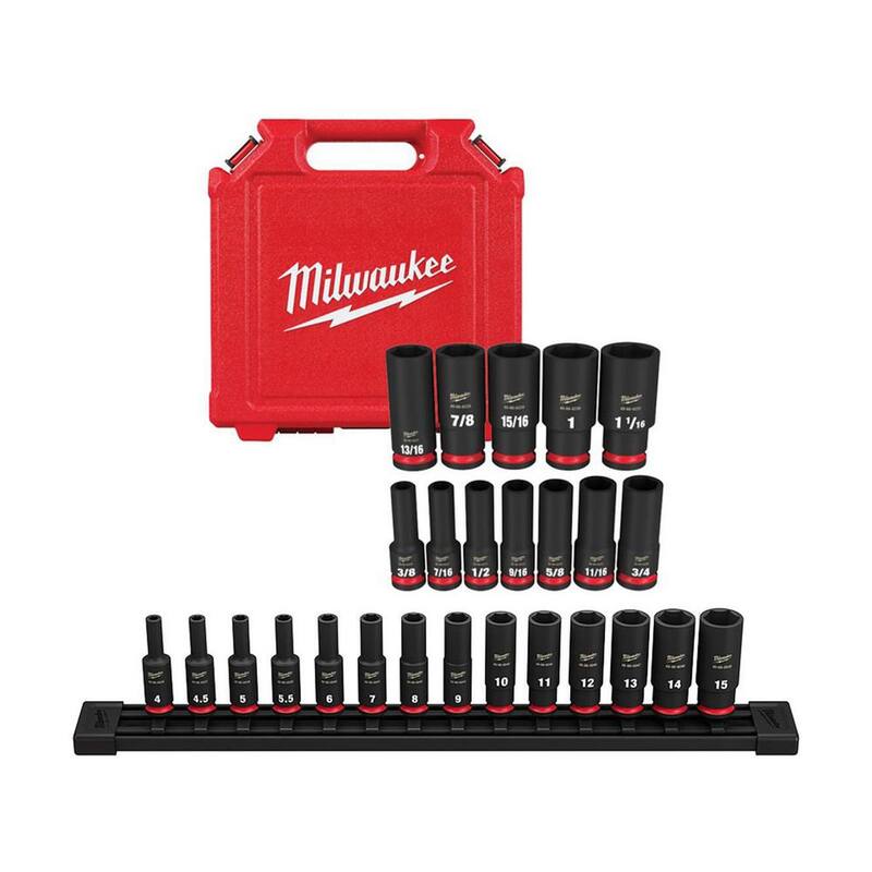 Juego de puntas de impacto profundo Milwaukee Shockwave de 1/2 y 1/4 de pulgada de accionamiento SAE/métrico (26 piezas) - 49-66-7011-49-66-7003