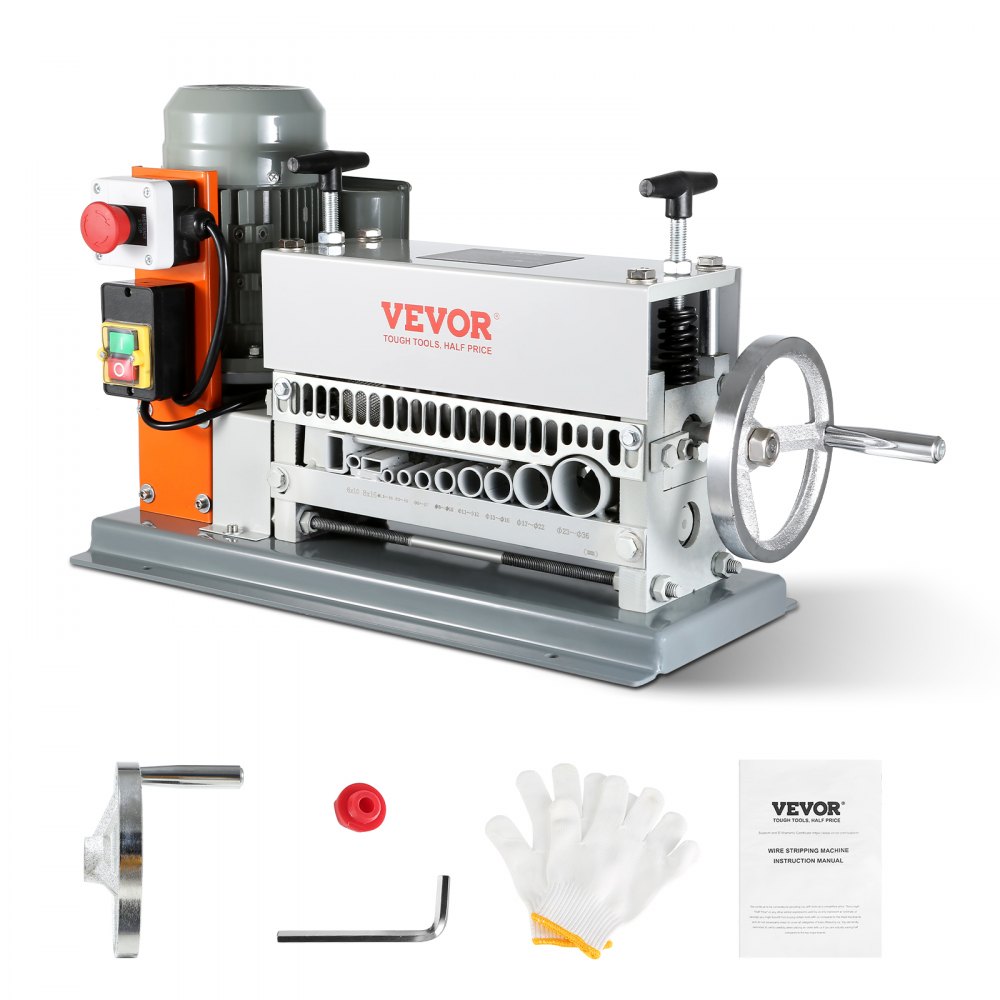 VEVOR Automatic Wire Stripping Machine, 0.06''-1.42'' Electric Motorized Cable Stripper, 370 W, 88 ft/min Wire Peeler with An Extra Manual Crank, 11 Channels for Scrap Copper Recycling - B370W111538MM5NQ6V1