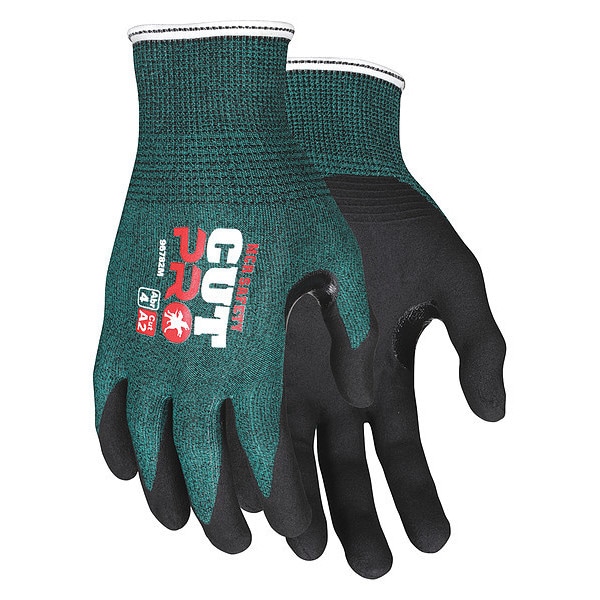 Guantes recubiertos de seguridad Mcr, Nivel de corte A2, calibre 18, negro/verde, 3XL - 96782XXXL
