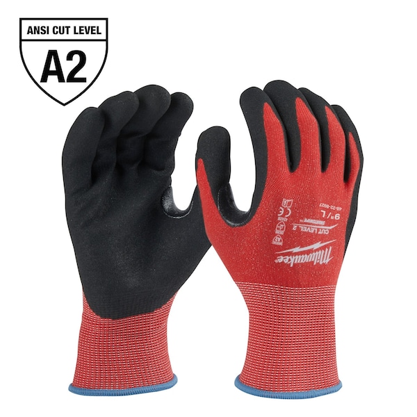 Guantes Milwaukee Tool con recubrimiento de nitrilo nivel de corte 2 - Grande, Nivel de corte A2, calibre 15, rojos, L (9) - 48-22-8927.