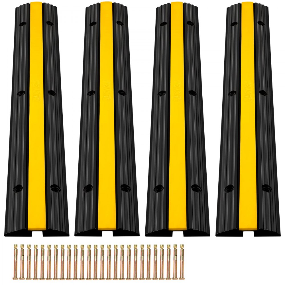 VEVOR Cable Protector Ramp, 4 Packs 1 Channel Speed Bump Hump, Heavy Duty Rubber Modular Rated 18000 LBS Load Capacity Protective Wire Cord Driveway Traffic, Black - DCGXBDLSB4PCSNXB6V0
