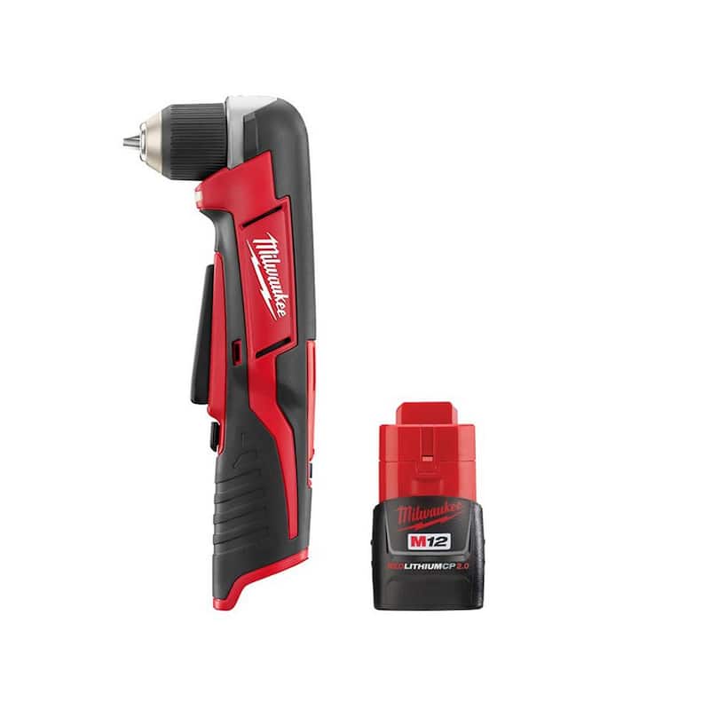 Milwaukee M12 Taladro Angular Recto inalámbrico de 12 voltios con batería de iones de litio de 3/8 pulgadas. Batería M12 2.0 Ah - 2415-20-48-11-2420.
