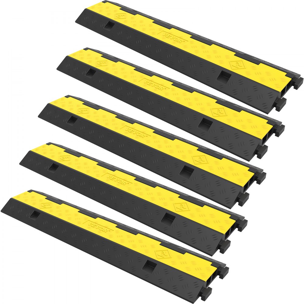 VEVOR Cable Protector Ramp, 5 Packs 2 Channels Speed Bump Hump, Rubber Modular Speed Bump Rated 11000 LBS Load Capacity, Protective Wire Cord Ramp Driveway Rubber Traffic Speed Bumps Cable Protector - DLBHQXSLX5PCSZUIBV0