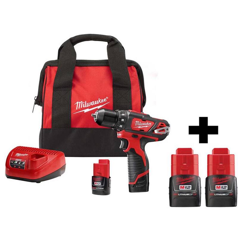 Milwaukee M12 12V Taladro/destornillador inalámbrico de ion de litio de 3/8 pulgadas con kit de dos baterías M12 1.5Ah - 2407-22-48-11-2411