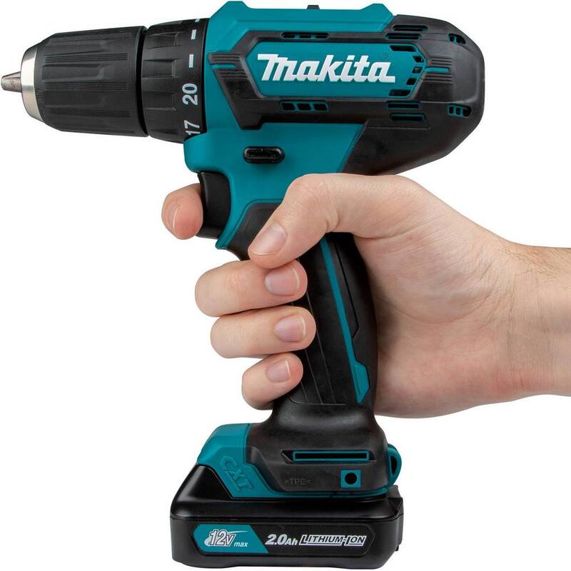 Makita 12V máx. CXT Taladro Atornillador Inalámbrico de 3/8 pulg. de Velocidad Variable de Iones de Litio, 2.0 Ah con Clip para Cinturón y Maletín de Herramientas - FD09R1
