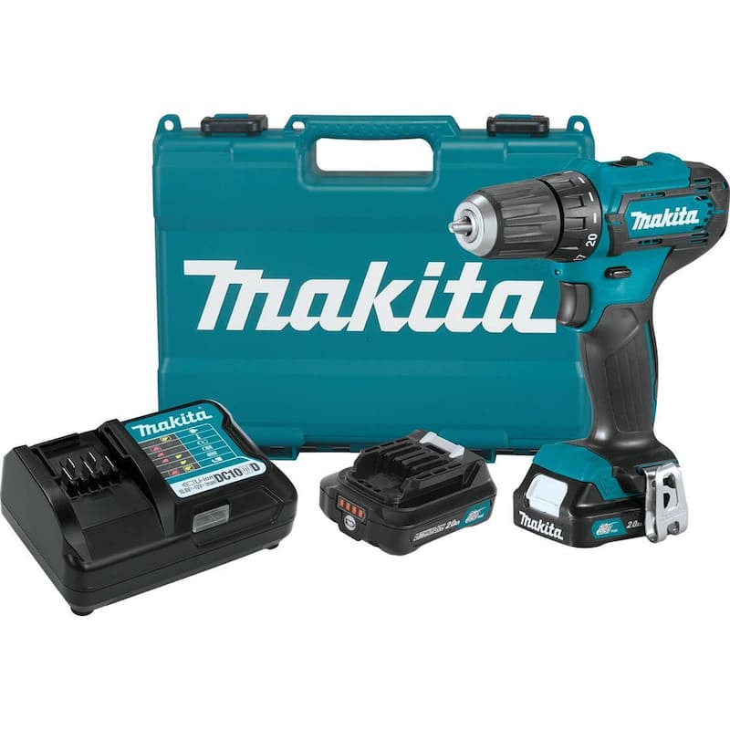 Makita 12V máx. CXT Taladro Atornillador Inalámbrico de 3/8 pulg. de Velocidad Variable de Iones de Litio, 2.0 Ah con Clip para Cinturón y Maletín de Herramientas - FD09R1