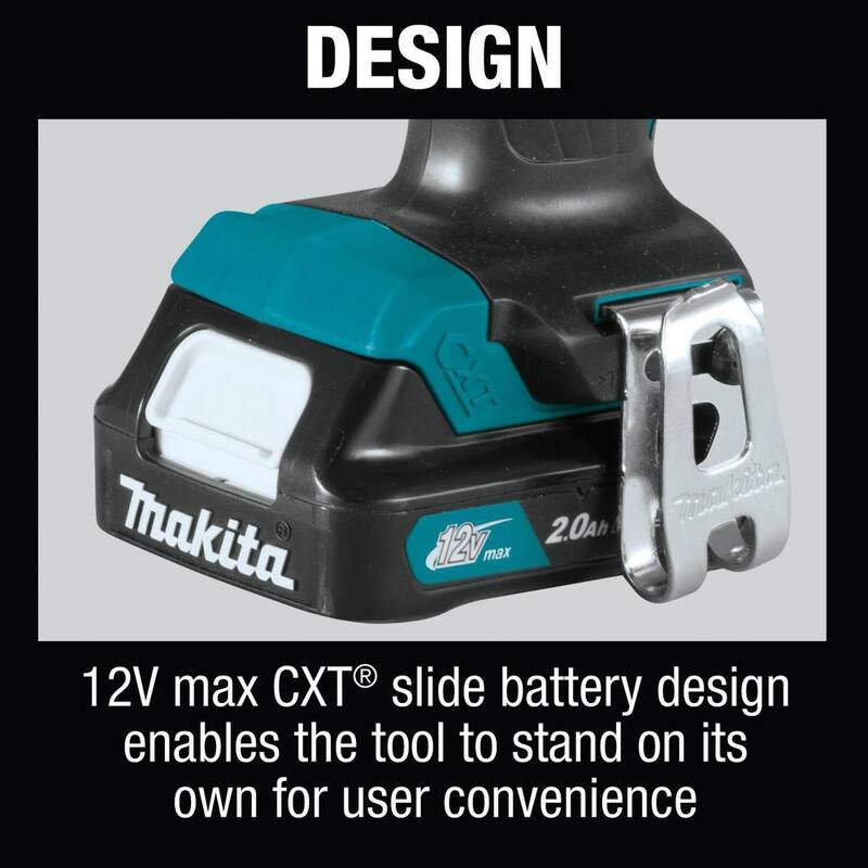 Makita 12V máx. CXT Taladro Atornillador Inalámbrico de 3/8 pulg. de Velocidad Variable de Iones de Litio, 2.0 Ah con Clip para Cinturón y Maletín de Herramientas - FD09R1