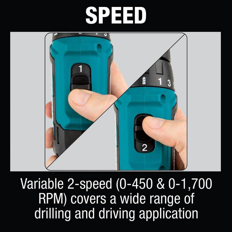 Makita 12V máx. CXT Taladro Atornillador Inalámbrico de 3/8 pulg. de Velocidad Variable de Iones de Litio, 2.0 Ah con Clip para Cinturón y Maletín de Herramientas - FD09R1
