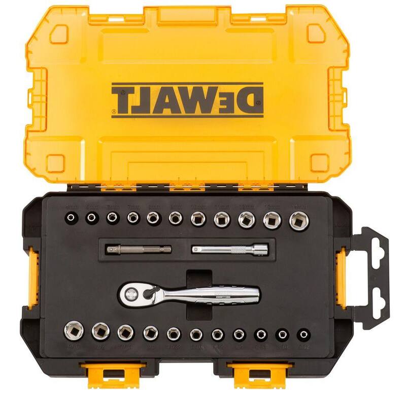 Juego de trinquetes y dados DEWALT de 1/4 de pulgada con medidas SAE y métricas (25 piezas) - DWMT73805