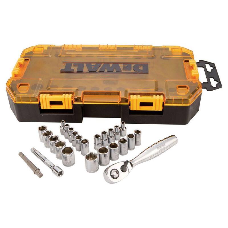 Juego de trinquetes y dados DEWALT de 1/4 de pulgada con medidas SAE y métricas (25 piezas) - DWMT73805